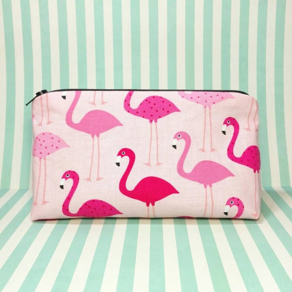 Pink Flamingo Makeup Bag, Pink Makeup Bag, Flamingo Toiletries Bag, Makeup Bag, Zipper Pouch