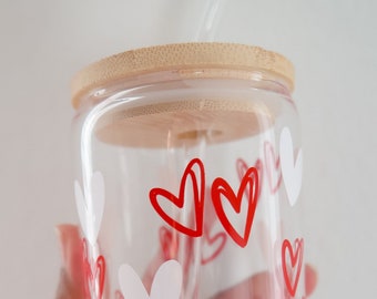 Heart Iced Coffee Cup with Lid & Straw - Valentine's Day Tumbler