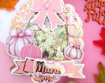 Coquette Fall Cake Topper: Pink Pumpkin Shaker, Personalized Party Decor