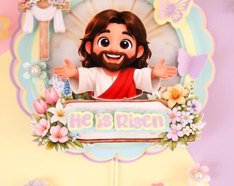 He Is Risen Easter Cake Topper – Christian Resurrection Sunday Decor