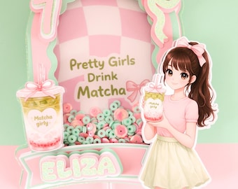 Personalized Matcha Birthday Cake Topper | Girly Kawaii Party Decor