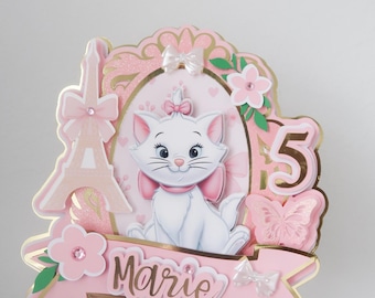 Marie Cat Cake Topper: Pink Coquette Birthday, Custom Name Cupcake topper and banner bundle