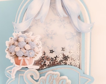 Personalized Blue French Toile Shaker Cake Topper | Baby Shower, Baptism, Birthday