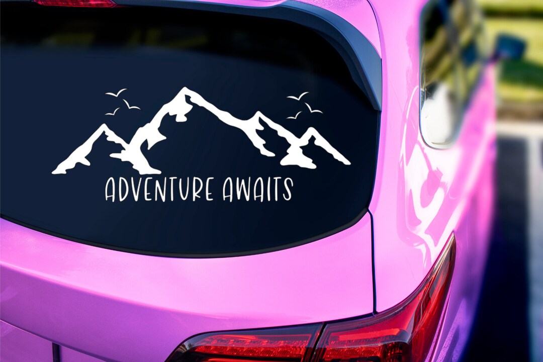 Adventure Awaits Car Decal: Mountain Scene, White Vinyl Sticker - Etsy