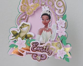 Custom Princess Tiana Cake Topper: Glitter Frog Prince Party Decor (6-7 inches)