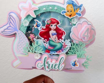 Mermaid Cake Topper Under the Sea Birthday Party Decor Custom Name and Age Ocean themed