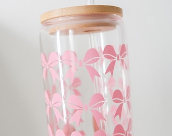 Pink Bow Iced Coffee Cup: Coquette Ballet Core Libbey Glass (16oz)