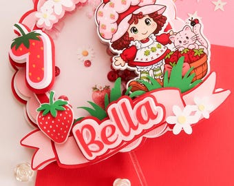 Personalized Strawberry Shortcake 1st Birthday Cake Topper | Shaker Name Decor