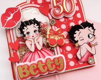 Personalized Betty Boop Cake Topper | Betty Boop Birthday Cake Decoration | Custom Name & Age Topper | Shaker Cake Topper | Glam Birthday