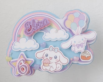 Personalized Cinnamoroll Cake Topper, Pastel Rainbow Birthday Decor