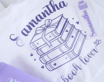Personalized Book Lover Tote Bag, Tumbler, Bookmark Set