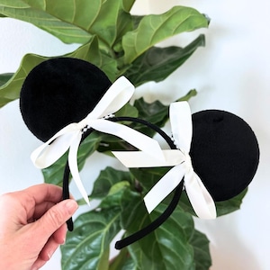 Mouse Ears | Ivory Coquette Style Pearl and Ribbon Bow Mouse Ears | Mouse Ears for Kids and Adults One Size | Minimalist Mouse Ears