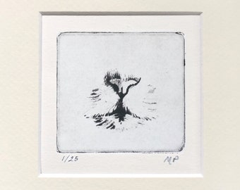 May include: Black and white etching of a dog's nose, numbered 1/25 and signed MP.