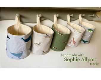 Hanging fabric storage basket I Children's Nursery Tidy I Sophie Allport Whale Hare Safari Dino