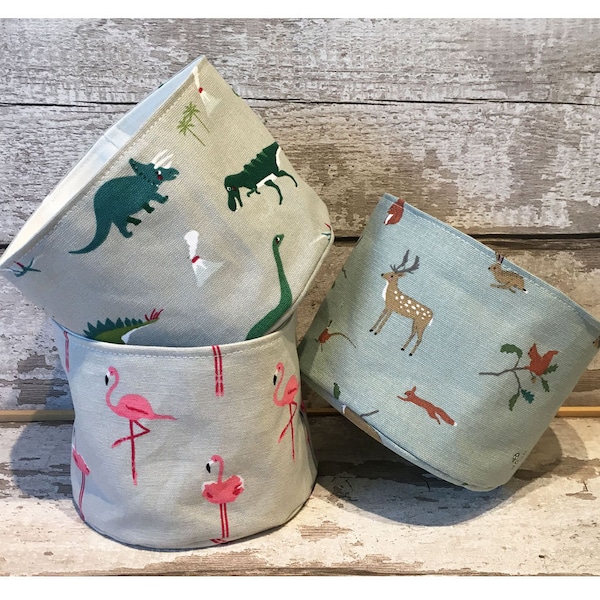 Childrens nursery fabric storage gift basket tub - Handmade with Sophie Allport Dinosaur Flamingo Woodland