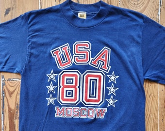 Vtg 1980 USA Summer Olympics Moscow T Shirt | Vintage Retro 1980s | Adult Medium | Tuff