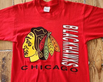 Vtg Chicago Blackhawks T Shirt | Vintage Hockey Stedman 80s 90s Red | Adult Medium | Tuff