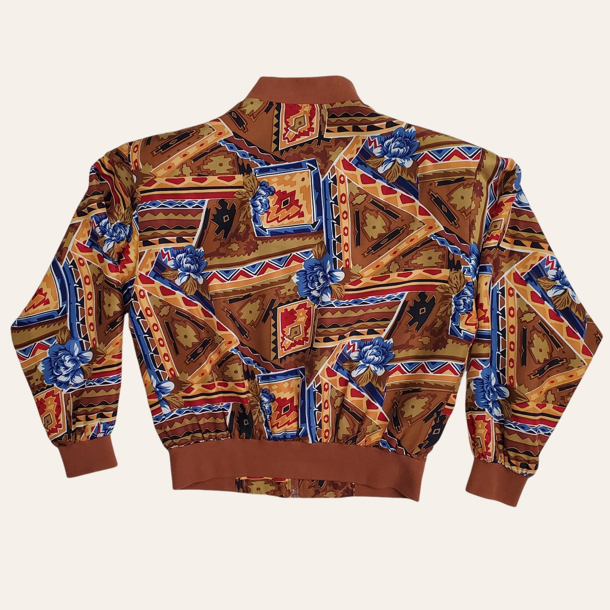 Vtg 90s Aztec Silk Jacket by Petite 