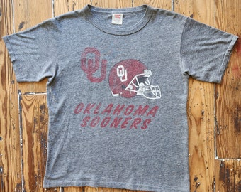 Vtg 80s Oklahoma Sooners Football T Shirt | Vintage 70s 80s Rayon Grey Gray College Vault | Adult Medium | Tuff