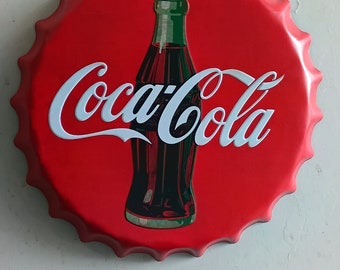 Vintage tin label Coca Cola tin cap botle relief 40 cm diameter