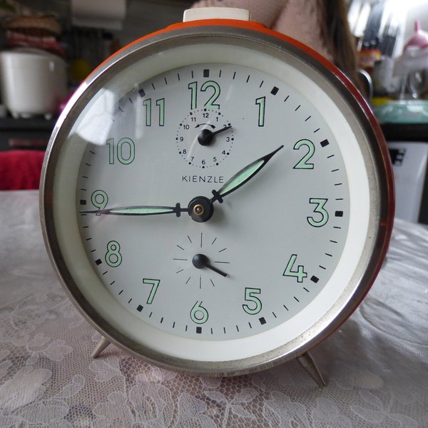 Vintage Kienzle Alarm Clock in Mint cool orange top condition oiled new old kienzle cool alarm clock night markers