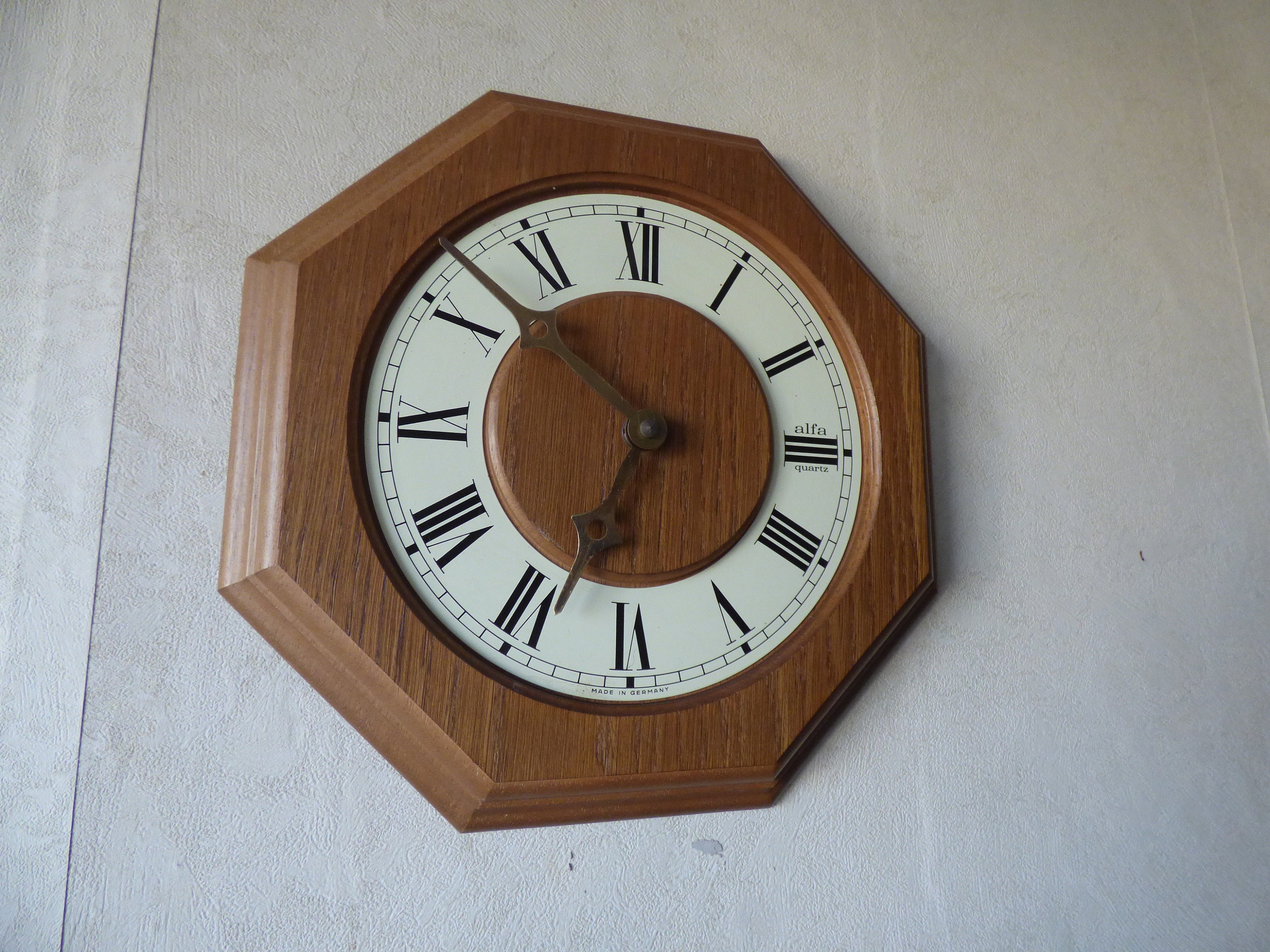 Clock Wall Vintage wooden octagon ALFA Quartz Germany 1980 Etsy