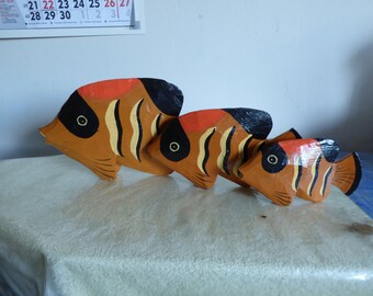 lot of three handmade wooden fish decor cool item