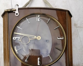 vintage GERMAN Franz Hermle 1940-50 small wall clock soft gong servised oiled rare string gong rare clock