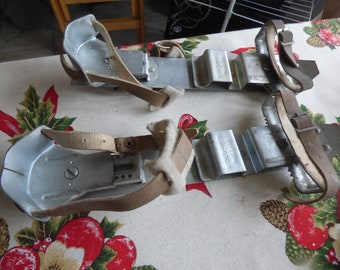 Vintage snow skates, Antique ice skates, Metal snow skates with leather straps, Mini metal ski, Snow sports accessory, Snow sport tools24-29