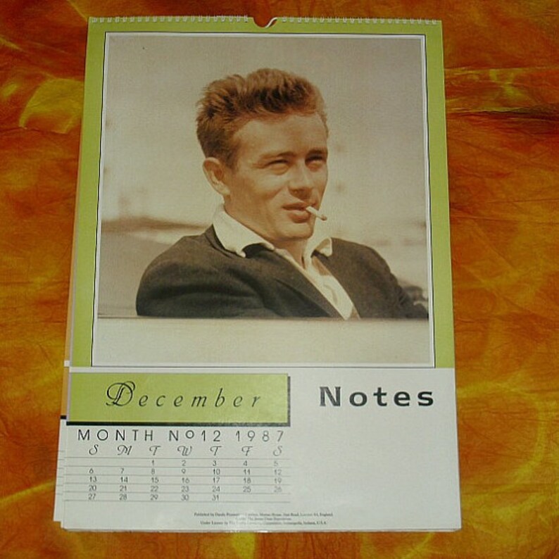 James Dean 1987 Official Authorised Danilo Promotions Calendar Film Memorabilia Collectable Vintage American Actor Movie Legend Fifties