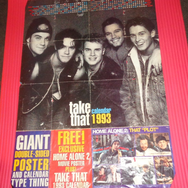Rare Take That Smash Hits Magazine 1993 Calendar Poster Music Memorabilia Collectable marked With Members Birthdays Printed Autographs