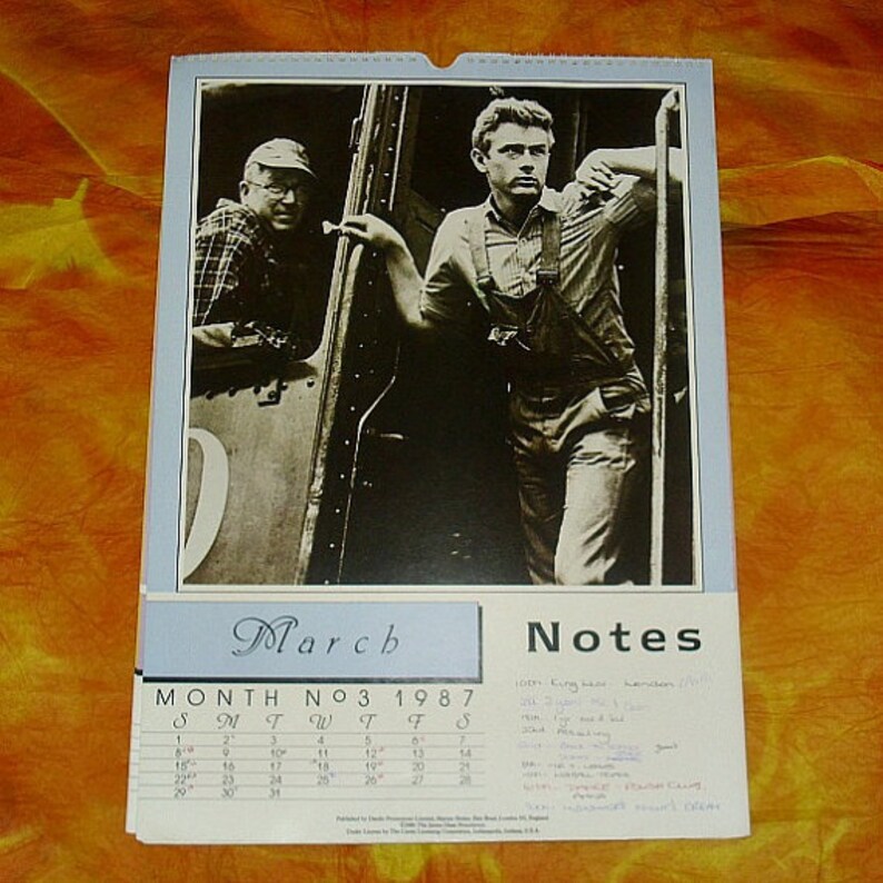 James Dean 1987 Official Authorised Danilo Promotions Calendar Film Memorabilia Collectable Vintage American Actor Movie Legend Fifties