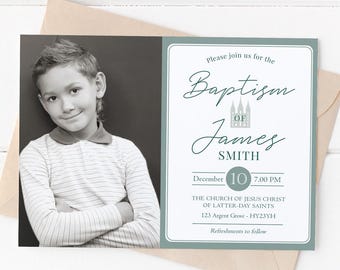 Baptism Invitation, Editable boy invitation, Instant Download, LDS Baptism Invite, Baptism Invitation, Green Invitation, Corjl