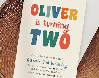 Colorful Retro Kids Birthday Invitation (Digital Download)