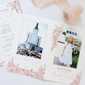 LDS Baptism Program Template, Pink Floral Girl Design (Corjl)