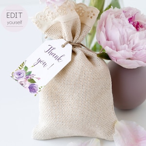 Favor Tag Bridal Shower Template, Editable PDF Bridal Shoer, Bridal Tea Tag Printable, Instant Download, Lilac Purple Floral