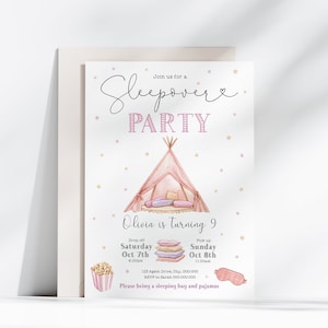 Editable Sleepover Party Birthday Invitation, Slumber Party Invite Girl, Pajama Party, Tent Digital Download Printable Template Corjl, PS66