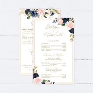Editable Baptism Program, Printable Digital Handout Girl Baptism, Navy ...