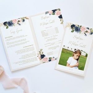 Editable Baptism Program, Printable Digital Handout Girl Baptism, Navy ...