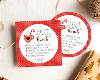 Etiqueta de bomba de chocolate caliente, etiqueta de bomba de chocolate caliente editable, etiqueta de bomba de cacao caliente imprimible, regalo de Navidad, favor de fiesta, Corjl, HC11