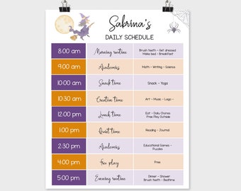 Editable Home School Daily Planner, Editable Daily Routine Schedule, Halloween Routine Schedule Chart, Daily Homeschool Planner, Corjl
