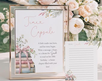 First Birthday Time Capsule Sign and cards, 'One for the Books', Editable Template Set (Digital Download)