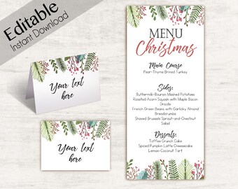 christmas menu card etsy christmas place card templates