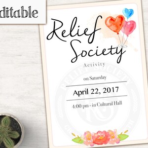Relief Society Invitation, Editable PDF, LDS Relief Society, Instant Download, LDS Invitation ...