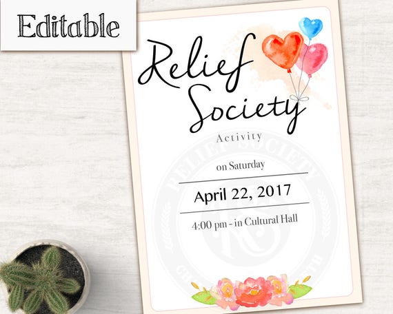 Relief Society Invitation, Editable PDF, LDS Relief Society, Instant Download, LDS invitation Relief Society Printable