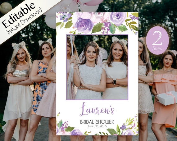 Bridal Shower Photo Booth Frame, Photo Prop Frame, Photo Booth Prop, Birthday Photo, Instant Download, Editable PDF, Lilac Lavender Floral