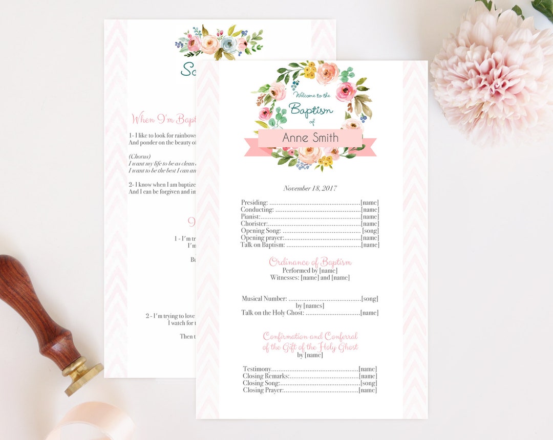 Baptism Program, Editable PDF, Printable Digital Handout Girl Baptism ...