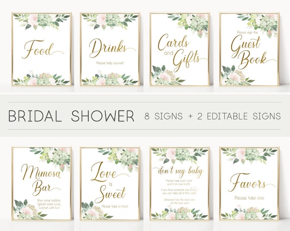 Bridal Shower Sign Set, Bridal Shower Sign Package Bundle, Bridal Succulent Signs, Editable Sign, Bridal shower Succulent Greenery and gold