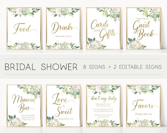 Bridal Shower Sign Set, Bridal Shower Sign Package Bundle, Bridal Succulent Signs, Editable Sign, Bridal shower Succulent Greenery and gold