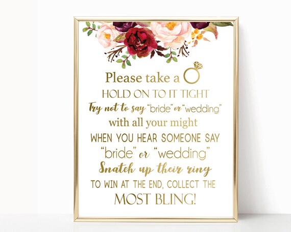 Don't Say Bride or Wedding, Bridal Shower Games Printable, don't say bride game, Marsala Burgundy Blush Floral Gold, INSTANT DOWNLOAD